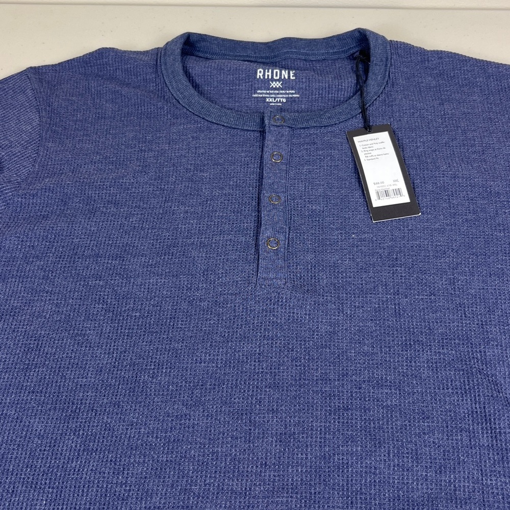 Rhone Men's Cotton Poly Waffle Navy Heather Long Sleeve Henley NWT - Picture 10 of 10
